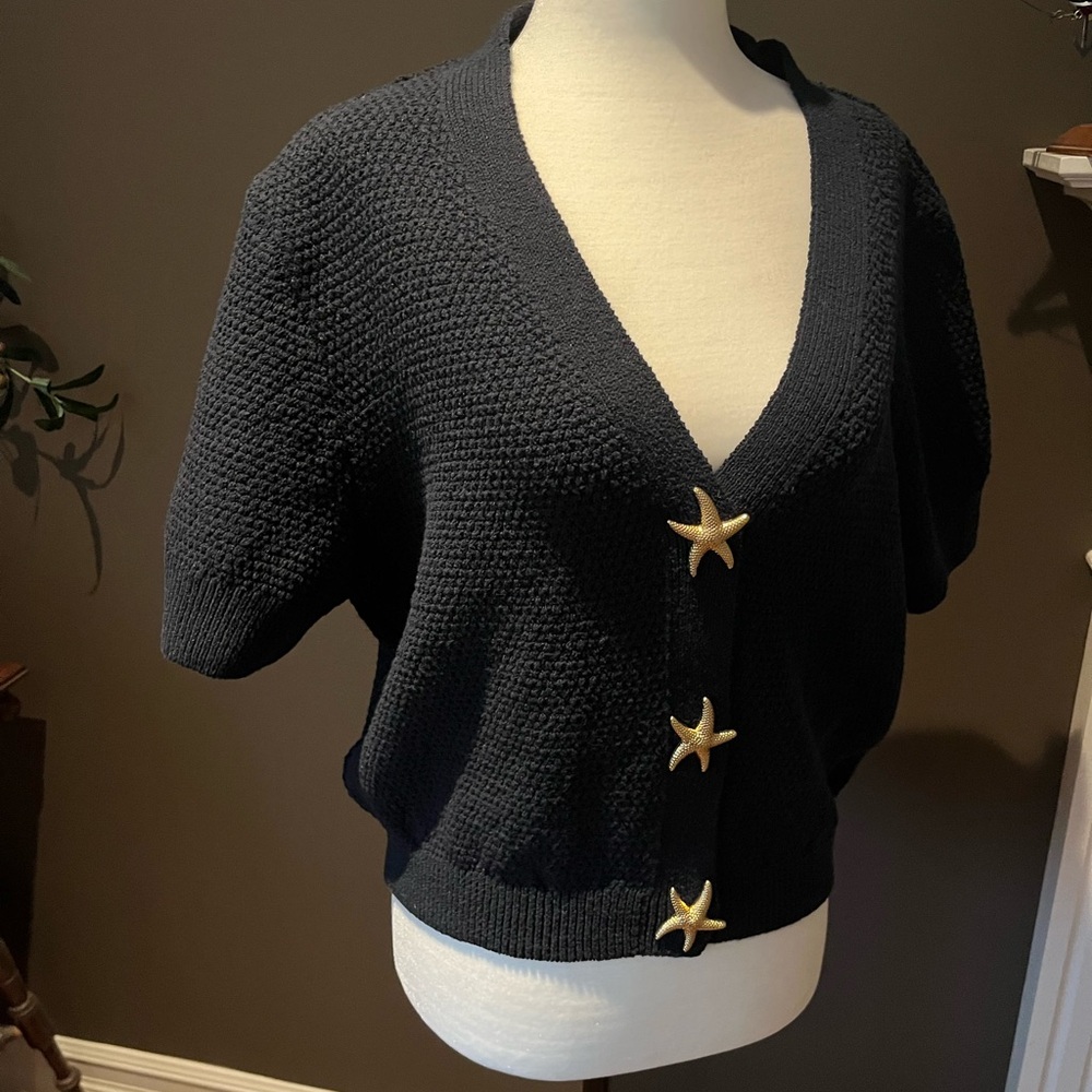 Navy Blue Starfish Button Women Sweater